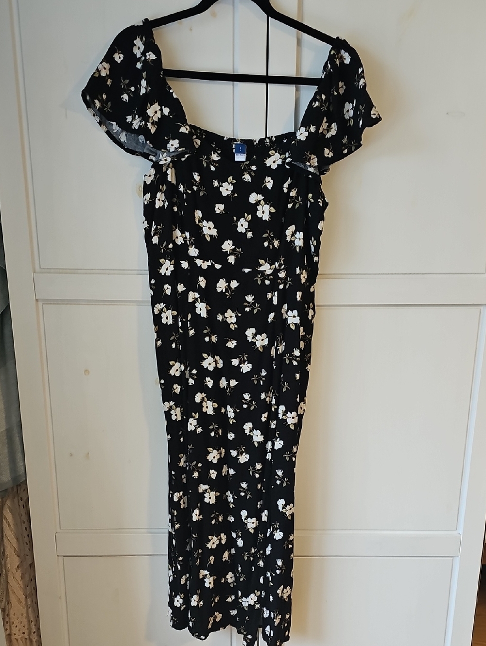 Old Navy Black Midi Dress with White Floral Print